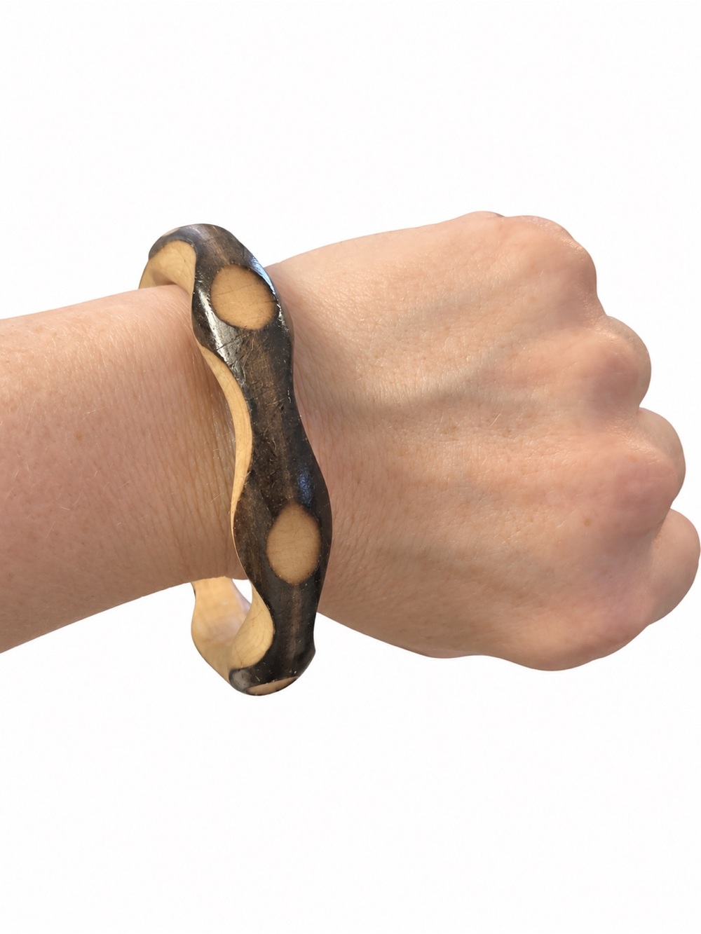 Brand New Wooden Bangle Bracelet Brown Tan Spotted Organic Statement Jewelry